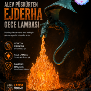“Alev Püskürten Ejderha” Gece Lambası, Uzaktan Kumandalı Ledli (4 Ana Renk).