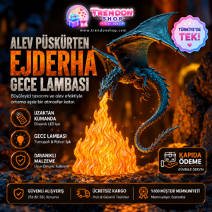 “Alev Püskürten Ejderha” Gece Lambası, Uzaktan Kumandalı Ledli (4 Ana Renk).